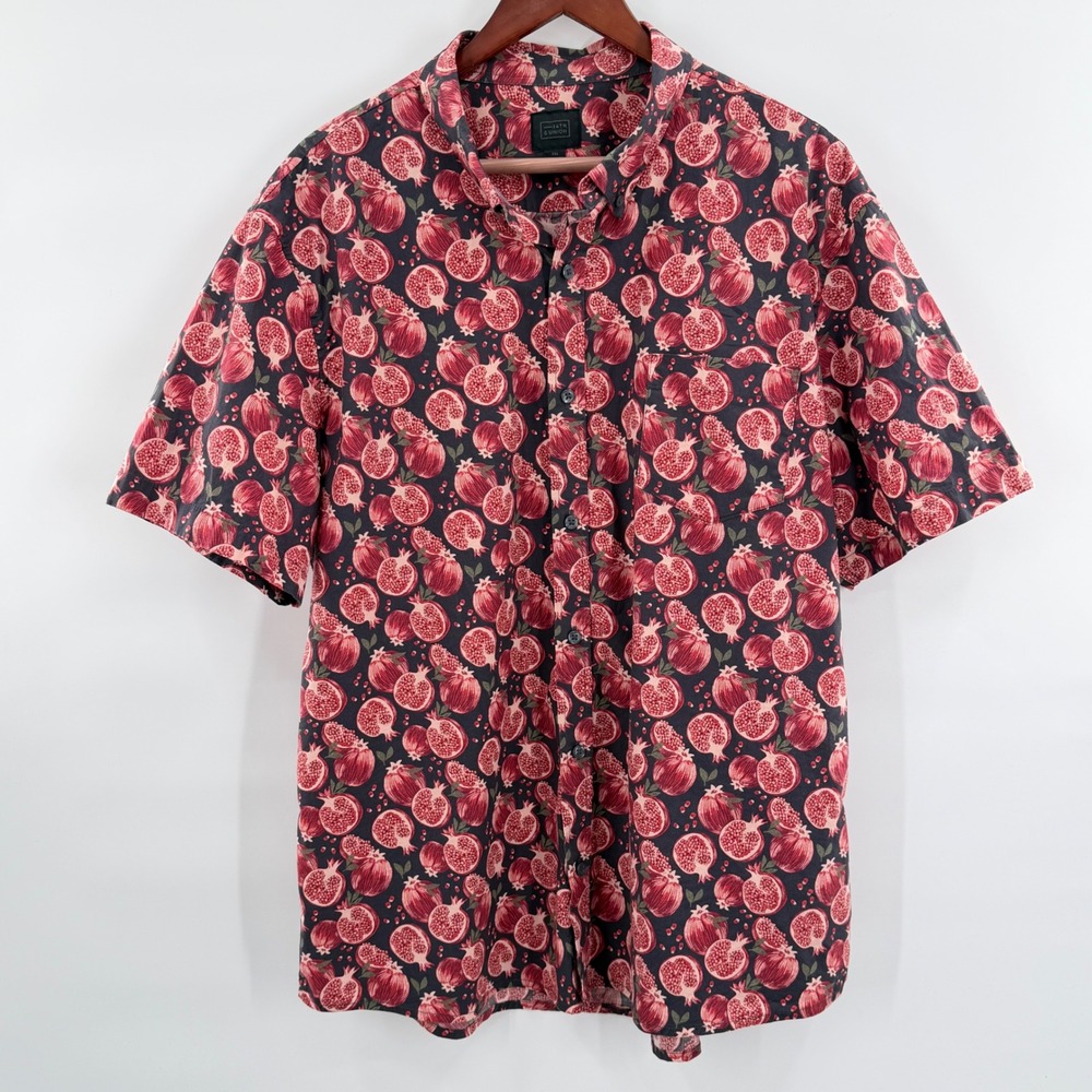 Festive Pomegranate Fruit Print Button Down Shirt 2XL Button Up Collared Holiday